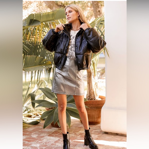 Free People Holding Onto A Dream Metallic Silver Coated Mini Skirt - Picture 13 of 13